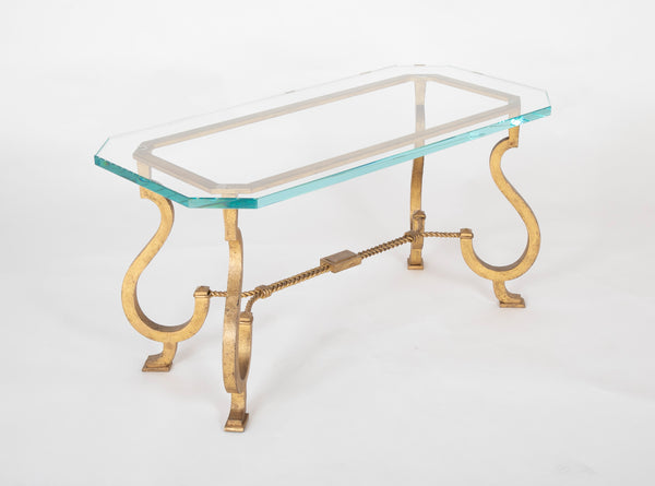 Maison Ramsay Style Gilt Iron & Glass Coffee Table