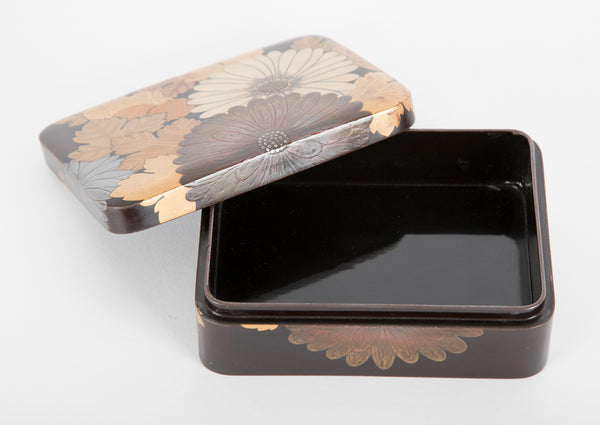 Japanese Black Lacquer Box with Silver Inlay