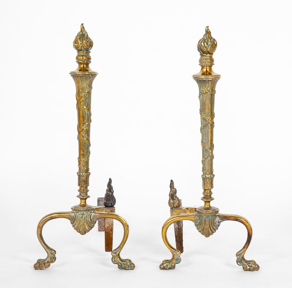 Pair Of 20th Century Brass Andirons By The Harvin Company #42749