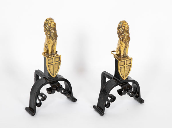 Pair of Brass & Iron Andirons with Pierced Brass Medallions. Tools Ava –  Avery & Dash Collections