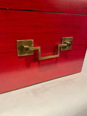 Chinese Red Lacquered Box With Brass Mounts, Mid 20th Century