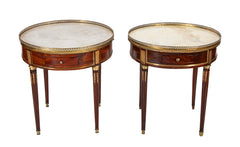 Near Pair of French Louis XVI Marble Top Bouillotte Tables