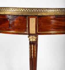 Near Pair of French Louis XVI Marble Top Bouillotte Tables