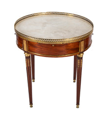 Near Pair of French Louis XVI Marble Top Bouillotte Tables