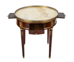 Near Pair of French Louis XVI Marble Top Bouillotte Tables