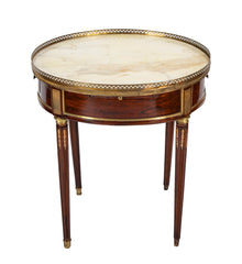 Near Pair of French Louis XVI Marble Top Bouillotte Tables