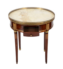 Near Pair of French Louis XVI Marble Top Bouillotte Tables