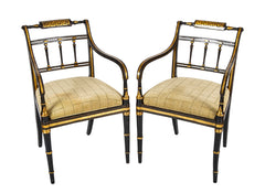 Pair of Unique Regency Greek Key & Gilt Stenciled Armchairs