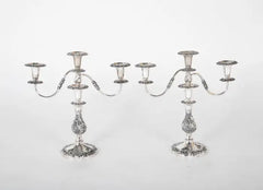 Pair of 19th Century Sheffield Silver Plated Three Arm Candelabra