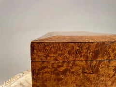 19th Century English Regency Burl Wood Veneer Box with Ebonized Ball Feet