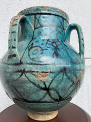 18th Century Turkish Ottoman Turquoise Glazed Storage Jar