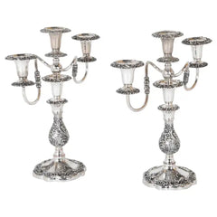 Pair of 19th Century Sheffield Silver Plated Three Arm Candelabra