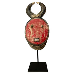 African Red and Black Goli Style Tribal Mask, Mounted on a Custom Base