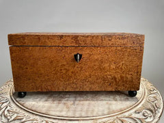 19th Century English Regency Burl Wood Veneer Box with Ebonized Ball Feet