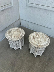 Pair Anglo Indian Carved and Painted Round Side Tables