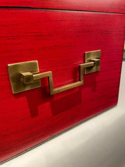 Chinese Red Lacquered Box With Brass Mounts, Mid 20th Century