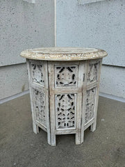 Pair Anglo Indian Carved and Painted Round Side Tables