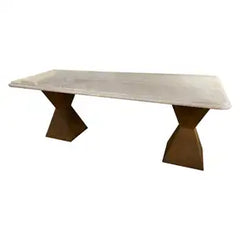 Marble Topped Dining Table with Brancusi Style Steel Base