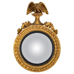 19th Century English Regency Gilt Wood Convex Mirror with Carved Eagle