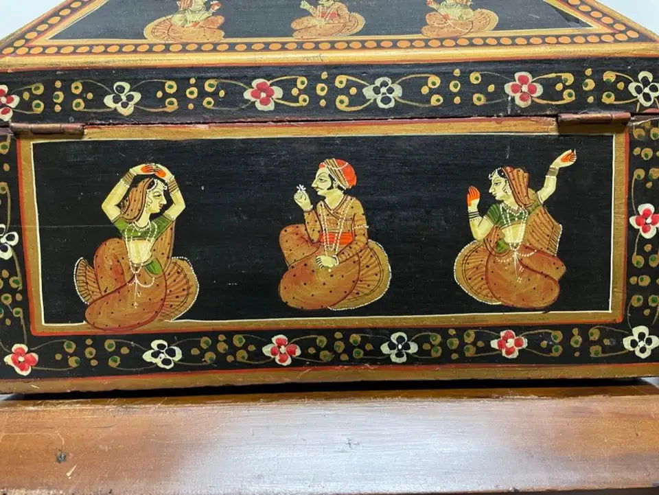 1950s Mughal Style Folk Art Lacquer Hand Painted Decorative