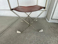 Mid-20th Century Steel and Leather Directors Chair Made from Golf Clubs