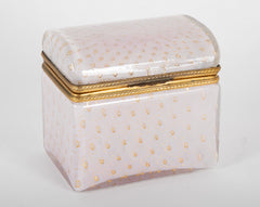 Pale Pink Opaline Glass Box with Controlled Bubbles & Gold Flecks