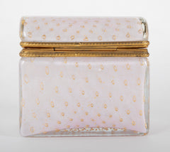 Pale Pink Opaline Glass Box with Controlled Bubbles & Gold Flecks