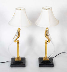 Very Unusual Murano Glass and Brass Lamps on Marble Bases