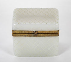 French White Opaline Glass Box with Criss Cross Design in Glass