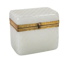 French White Opaline Glass Box with Criss Cross Design in Glass