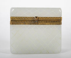 French White Opaline Glass Box with Criss Cross Design in Glass