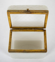 French White Opaline Glass Box with Criss Cross Design in Glass