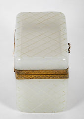 French White Opaline Glass Box with Criss Cross Design in Glass