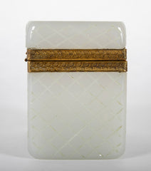 French White Opaline Glass Box with Criss Cross Design in Glass