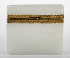 French White Opaline Glass Box with Criss Cross Design in Glass