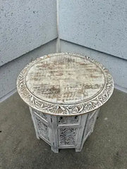 Pair Anglo Indian Carved and Painted Round Side Tables