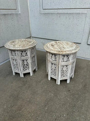 Pair Anglo Indian Carved and Painted Round Side Tables