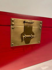 Chinese Red Lacquered Box With Brass Mounts, Mid 20th Century