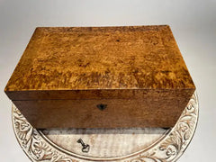 19th Century English Regency Burl Wood Veneer Box with Ebonized Ball Feet