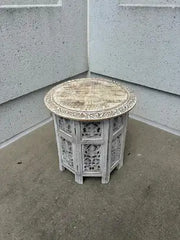 Pair Anglo Indian Carved and Painted Round Side Tables