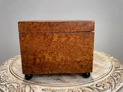 19th Century English Regency Burl Wood Veneer Box with Ebonized Ball Feet