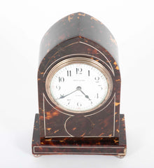 Tortoise Shell Case Clock With Silver Banding Enamel