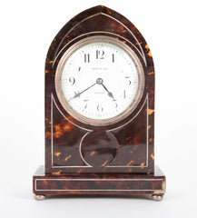 Tortoise Shell Case Clock With Silver Banding Enamel