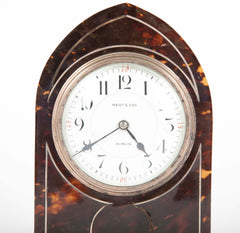 Tortoise Shell Case Clock With Silver Banding Enamel