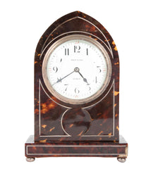 Tortoise Shell Case Clock With Silver Banding Enamel