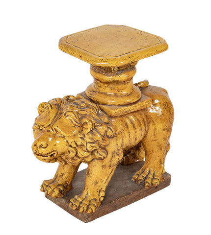 Glazed Terracotta Garden Seat in Lion Form