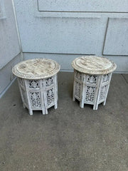 Pair Anglo Indian Carved and Painted Round Side Tables