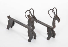 A Pair of Amusing English Wrought Iron Andirons