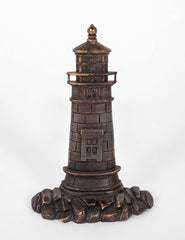 Pair of Bronze and Iron Lighthouse Form Andirons