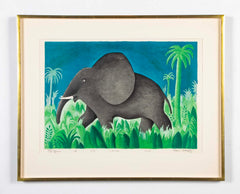 "Ensom Elefant" Lithograph in Colors by Hans Scherfig